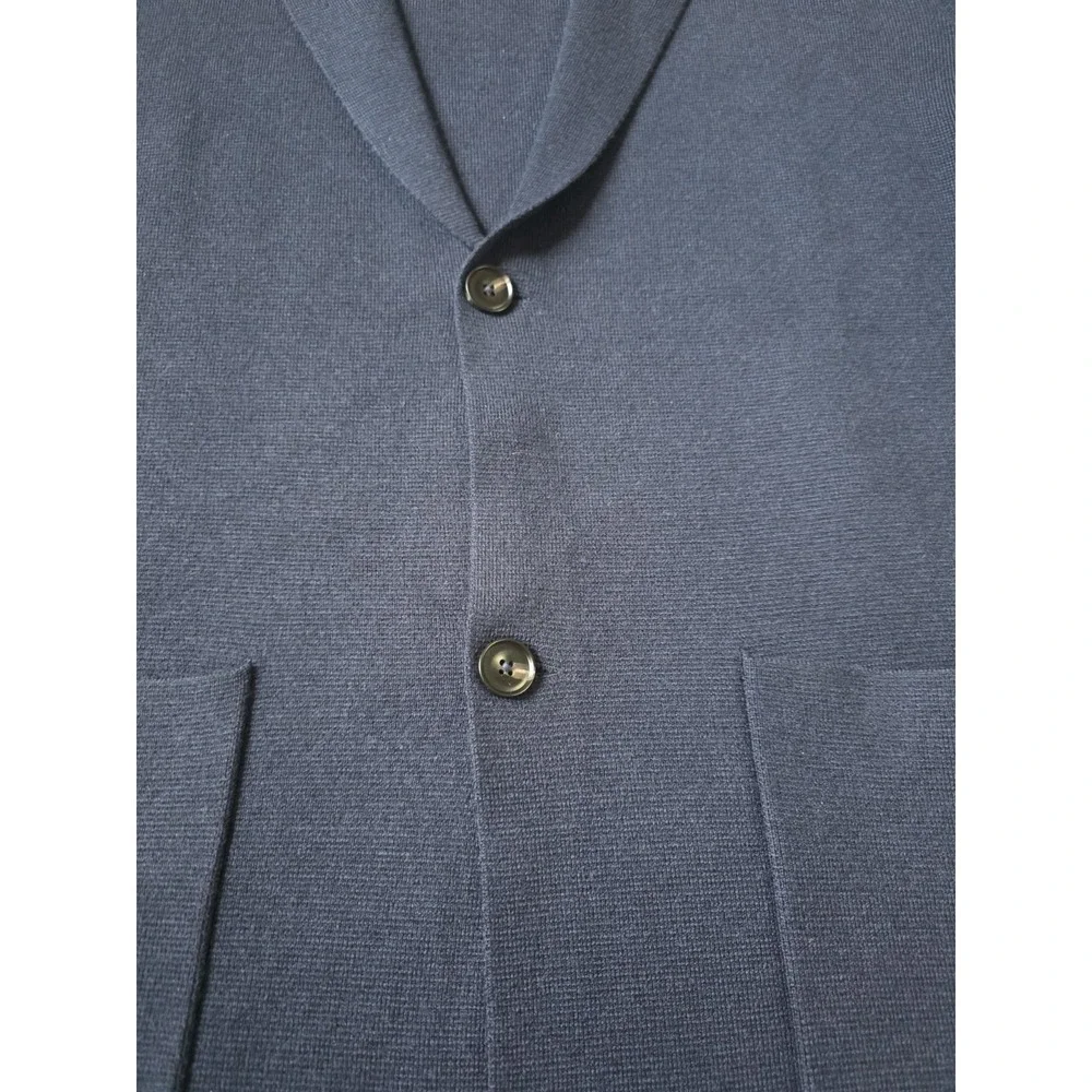 Collars & Co. Men's Large Milano Luxury Knit Sweater Blazer Navy Blue Maverick